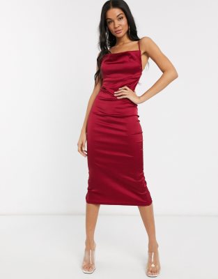 red satin cami dress