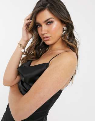 black satin cami dress