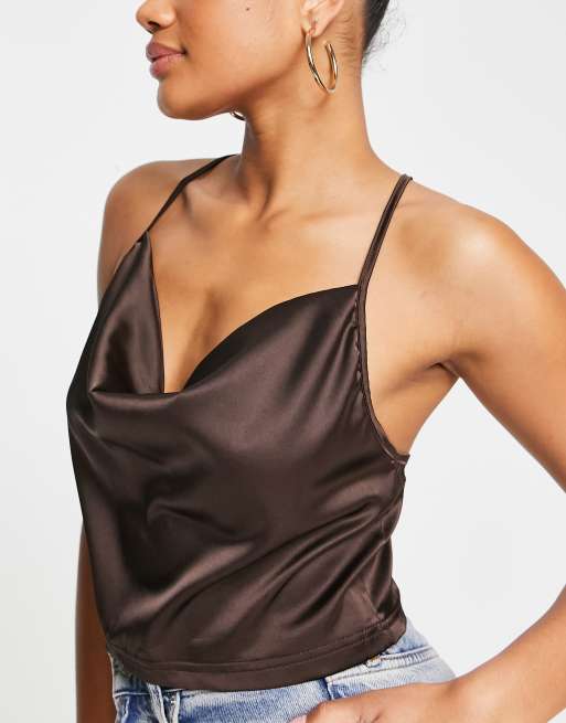 ASYOU square neck corset detail velvet cami top in black