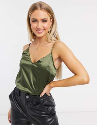 khaki satin top