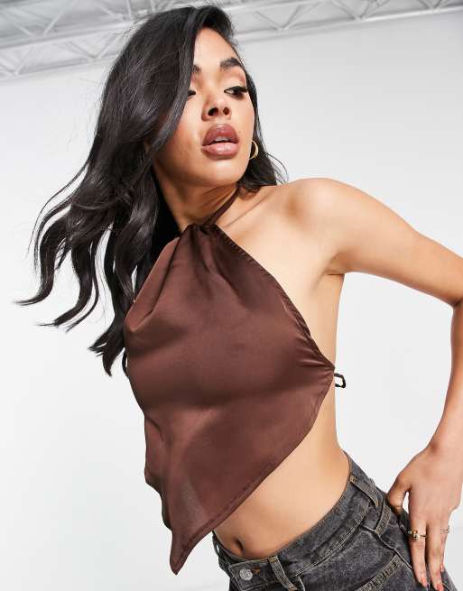 Parisian satin halter neck top co-ord in chocolate brown | ASOS