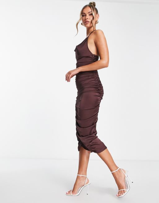 Satin ruched sales midi dress