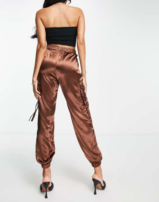 Parisian satin utility pants in brown, 4 of 4