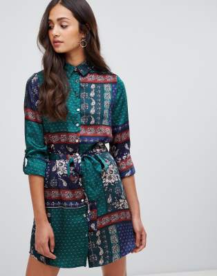 scarf print shirt dress