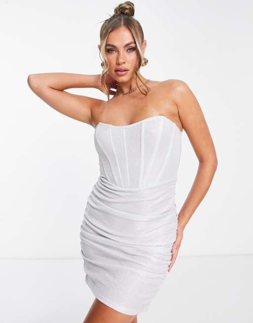 Parisian sequin bandeau corset detail mini dress in white