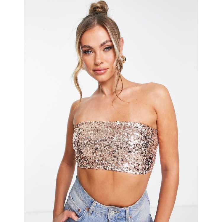 Gold sequin hot sale strapless top