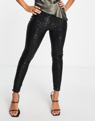 black sequin trousers