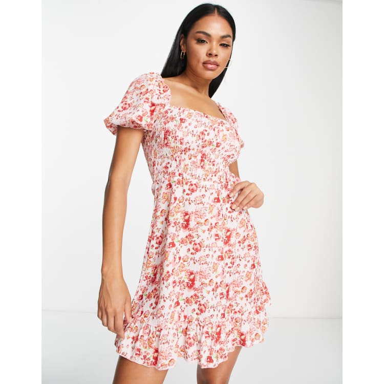 Parisian shirred front a line mini dress in floral print