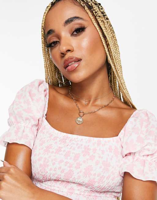 Parisian shirred front crop top co-ord in pink floral, 3 of 4