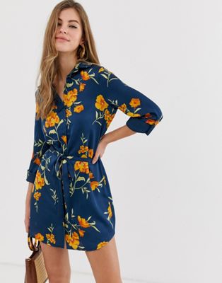 navy floral shirt dress