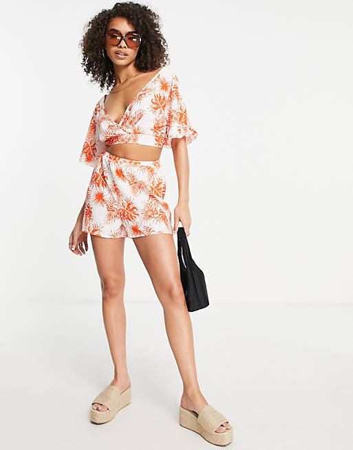 Parisian shorts in orange tropical floral (part of a set)