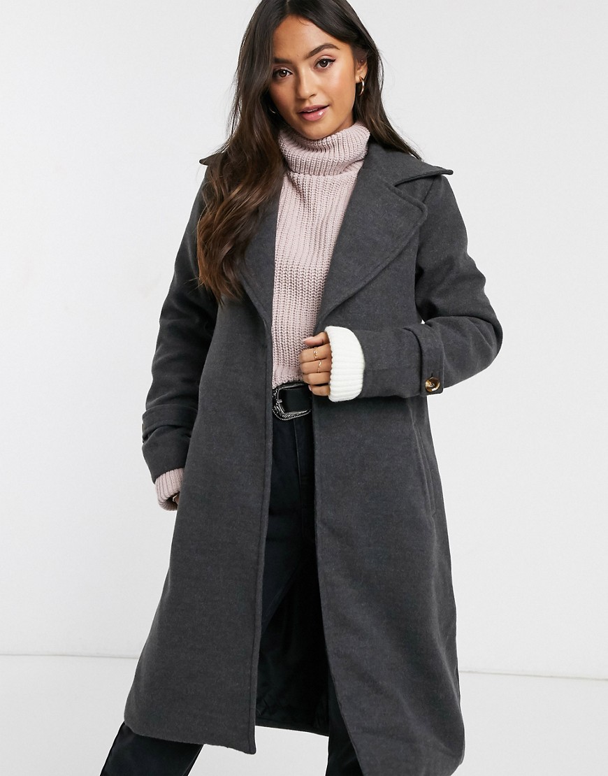 Parisian single button coat with wide lapels-Grey