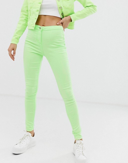 Parisian skinny high waist jeans in neon green | ASOS