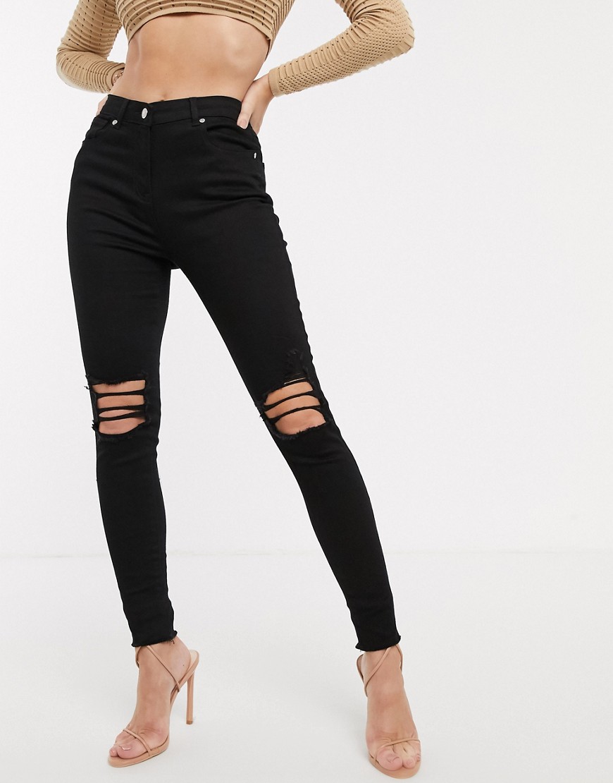 Parisian - Skinny jeans met gescheurde knie in zwart
