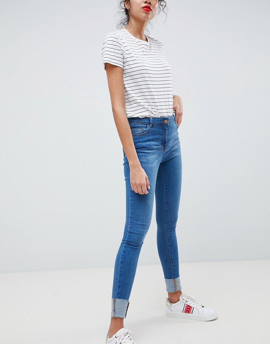 Parisian - Skinny jeans met omgeslagen zoom-Blauw