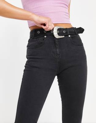 Parisian - Skinny jeans met riem in antraciet | ASOS