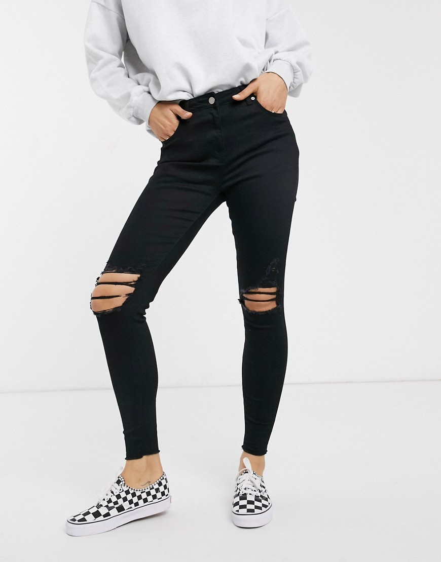 Parisian skinny jeans with distressed knee rips-Black