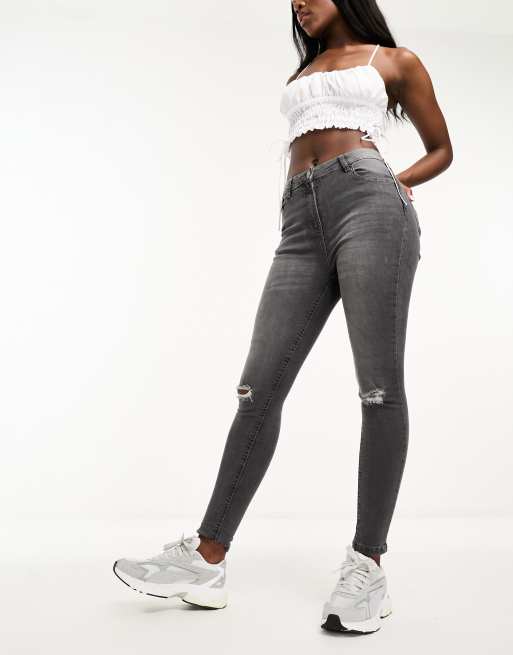 Grey ripped best sale knee jeans