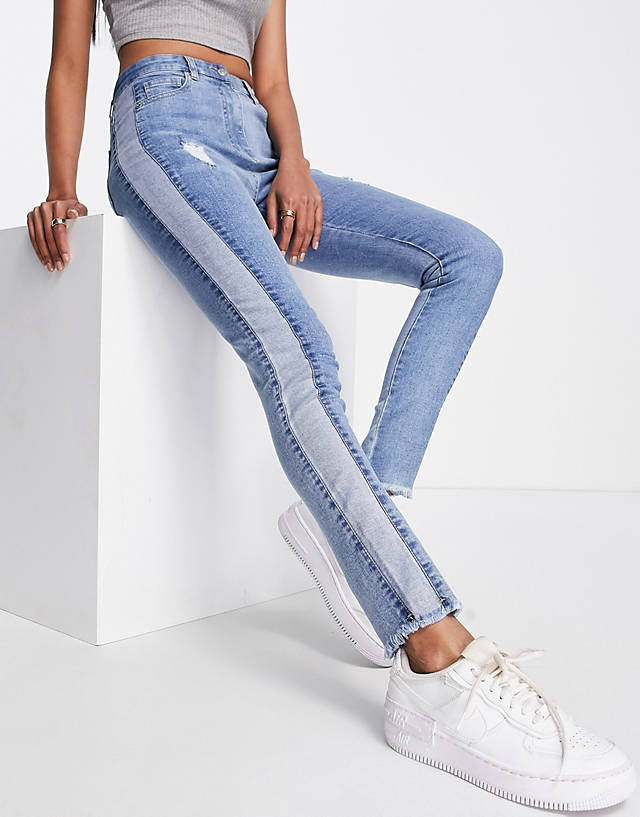 Parisian - skinny jeans with panel detail in mid wash blue