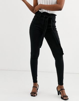 black paperbag skinny jeans