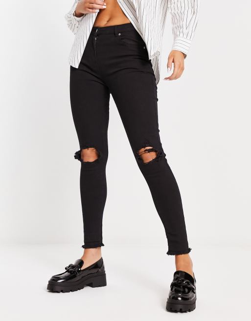 Ripped Knee Slim Straight Leg Jeans