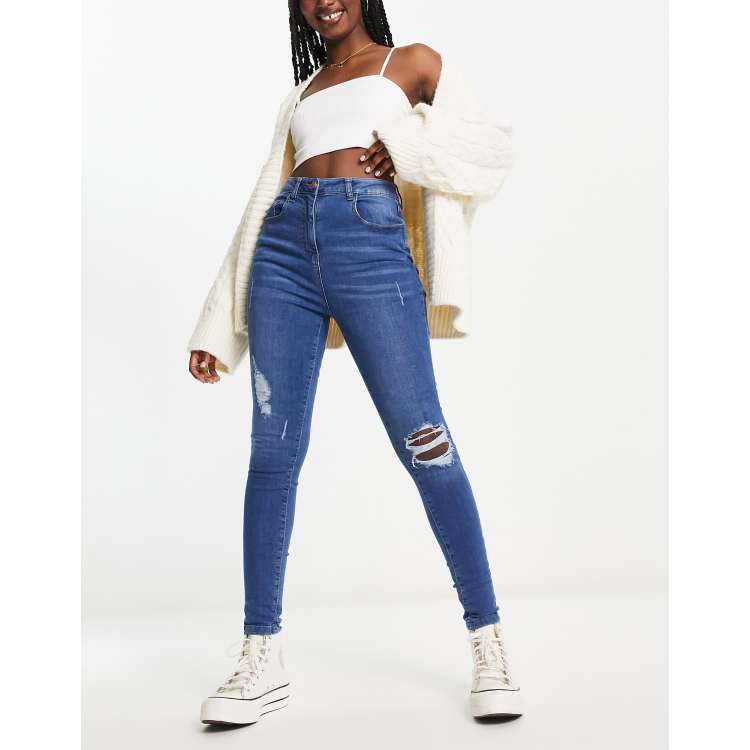 Parisian skinny with rips in wash blue | ASOS