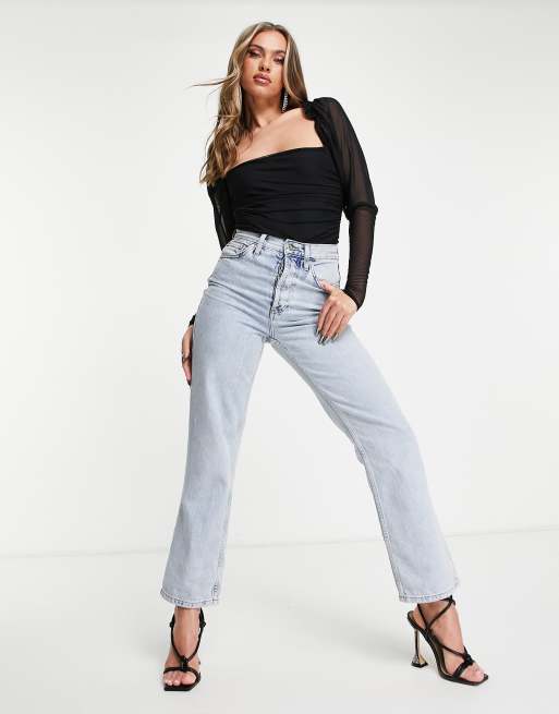 Parisian - Sort bodystocking med ærmer i mesh