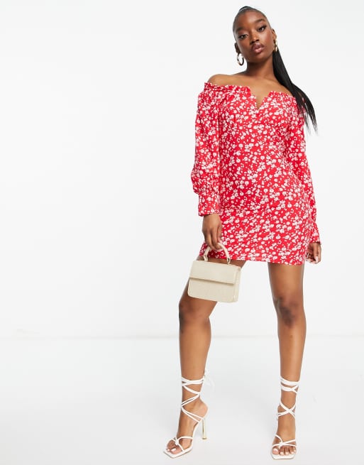 Parisian – Sukienka mini w kwiaty z dekoltem typu bardot