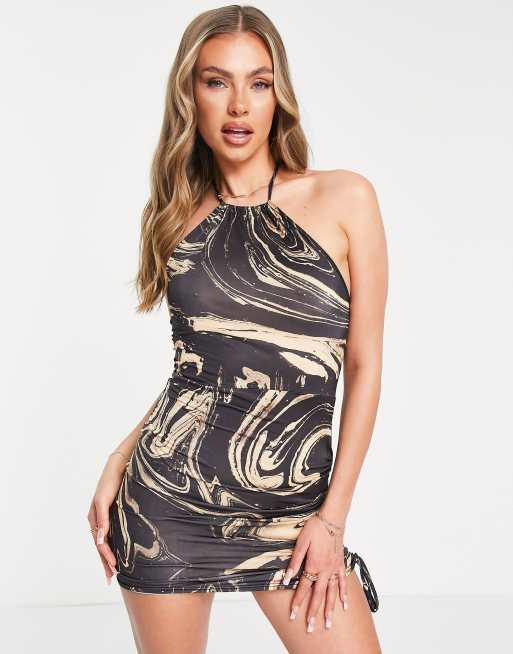 Parisian – Sukienka mini z dekoltem halter w marmurkowy wzór