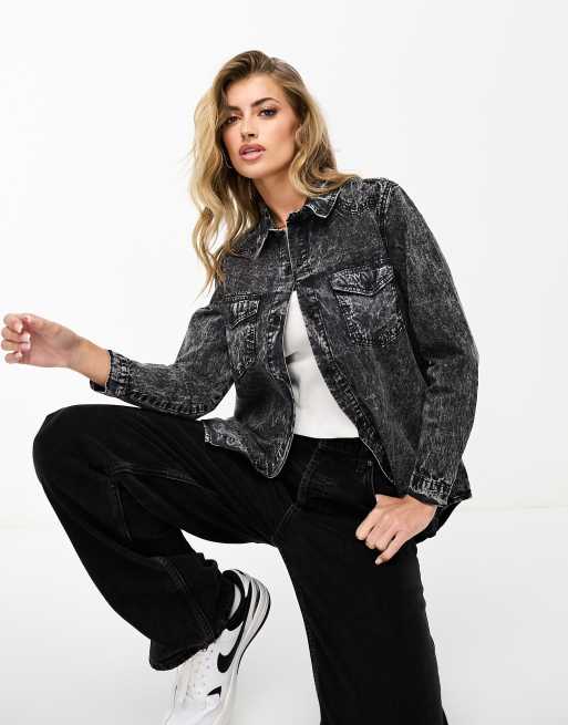 Parisian – Szara koszula jeansowa oversize z efektem sprania