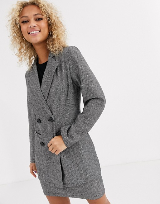 Parisian tailored longline double breasted blazer in grey