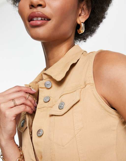 Parisian Tall belted denim utility dress in camel, 4 of 4