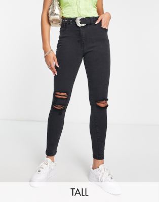 Parisian Tall Belted Skinny Jeans In Charcoal-gray