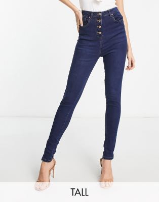 Parisian Tall button up skinny jeans in indigo-Blue