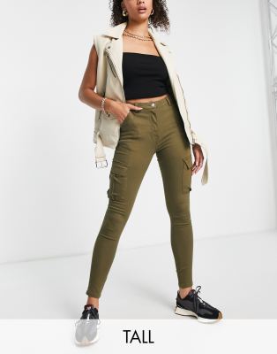 Parisian Tall cargo skinny jeans in khaki - ASOS Price Checker