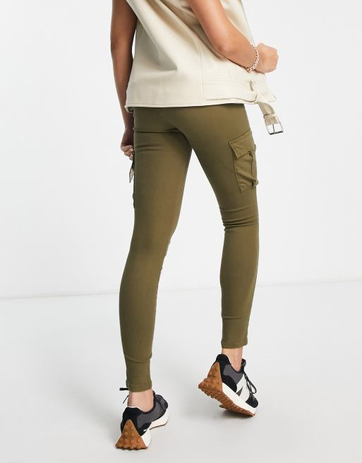 Ladies Cargo Pants Skinny Stretch Womens Jeans khaki Sizes 6 8 10 12 14