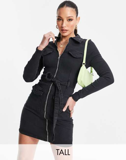 Parisian Tall - Denim jurk met ritssluiting in antraciet