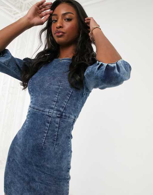 ZIPPER FRONT CLOSURE DENIM BODYCON DRESS