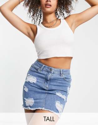 Parisian Tall Parisian Tall distressed denim skirt in mid blue