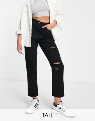 Parisian Tall distressed mom jeans in washed black