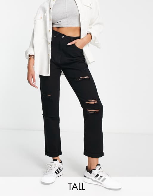 Parisian Tall distressed mom jeans in washed black | ASOS