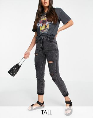 Parisian Tall distressed mom jeans in washed black - ASOS Price Checker