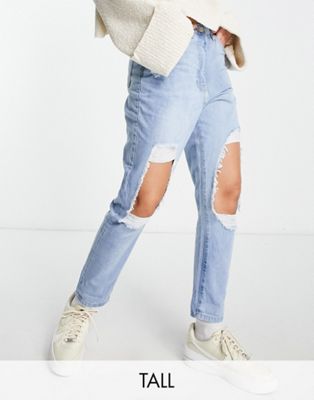 Parisian Tall extreme rip jeans in light blue - ASOS Price Checker