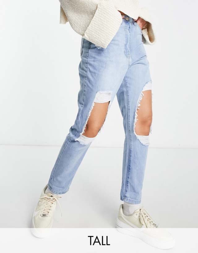 Parisian Tall extreme rip jeans in light blue