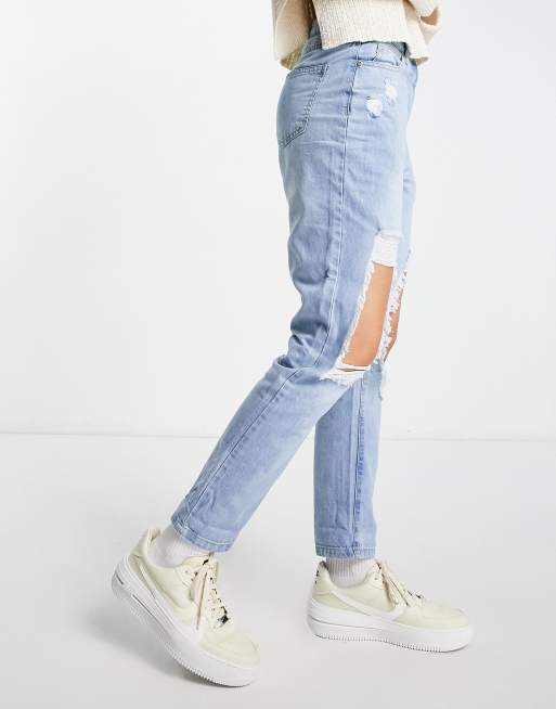 Parisian Tall extreme rip jeans in light blue