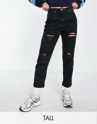 Parisian Tall extreme rip mom jeans in charcoal