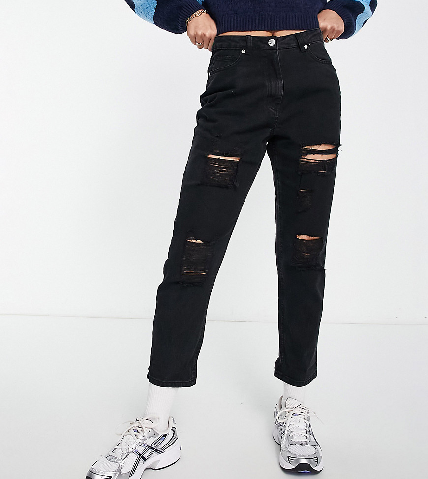 Parisian Tall extreme rip mom jeans in charcoal-Grey