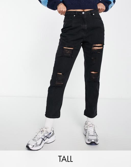 Parisian Tall extreme rip mom jeans in charcoal | ASOS