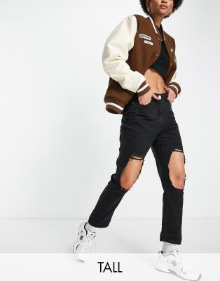Parisian Tall Parisian Tall extreme rip mom jeans in charcoal-Grey