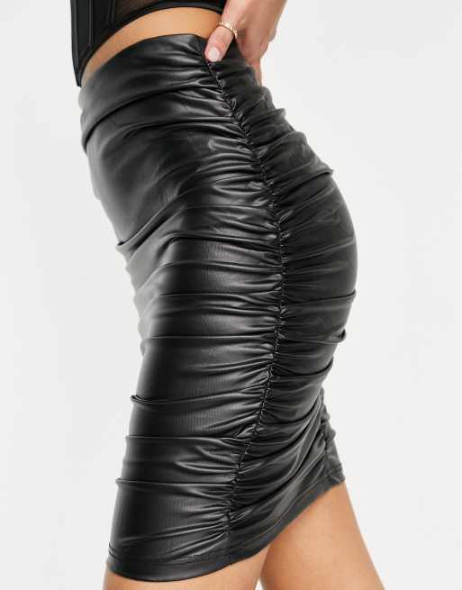 Faux leather ruched skirt sale